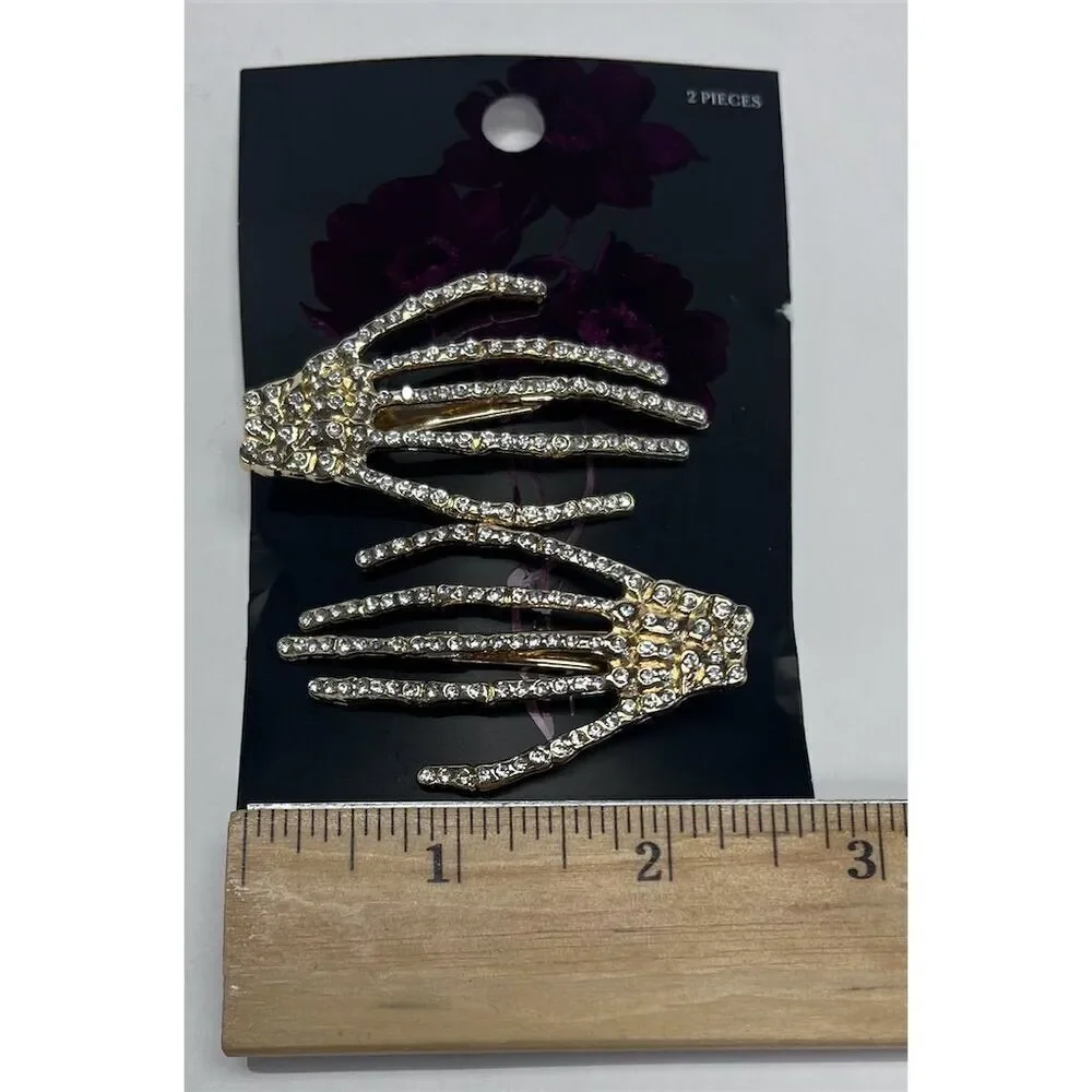 Death Grip Skeleton Hair Clips Rhinestone Halloween Accessories